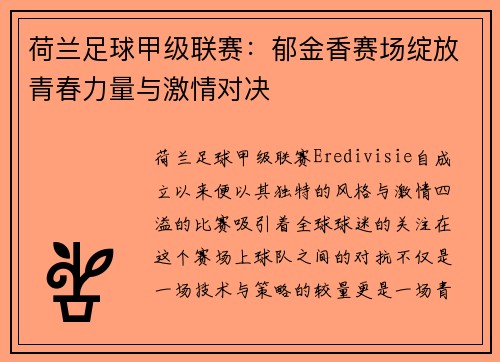荷兰足球甲级联赛：郁金香赛场绽放青春力量与激情对决